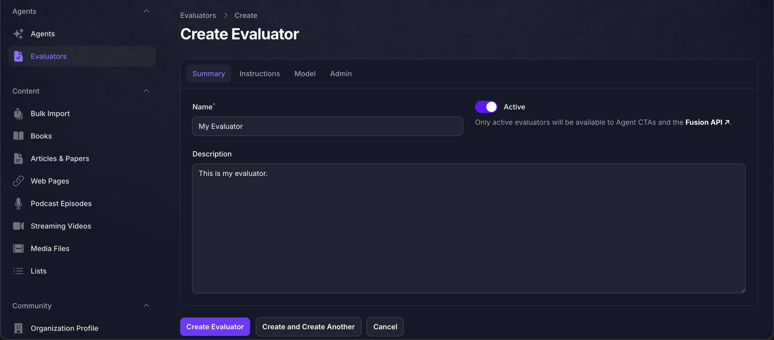 Evaluator - Summary Tab